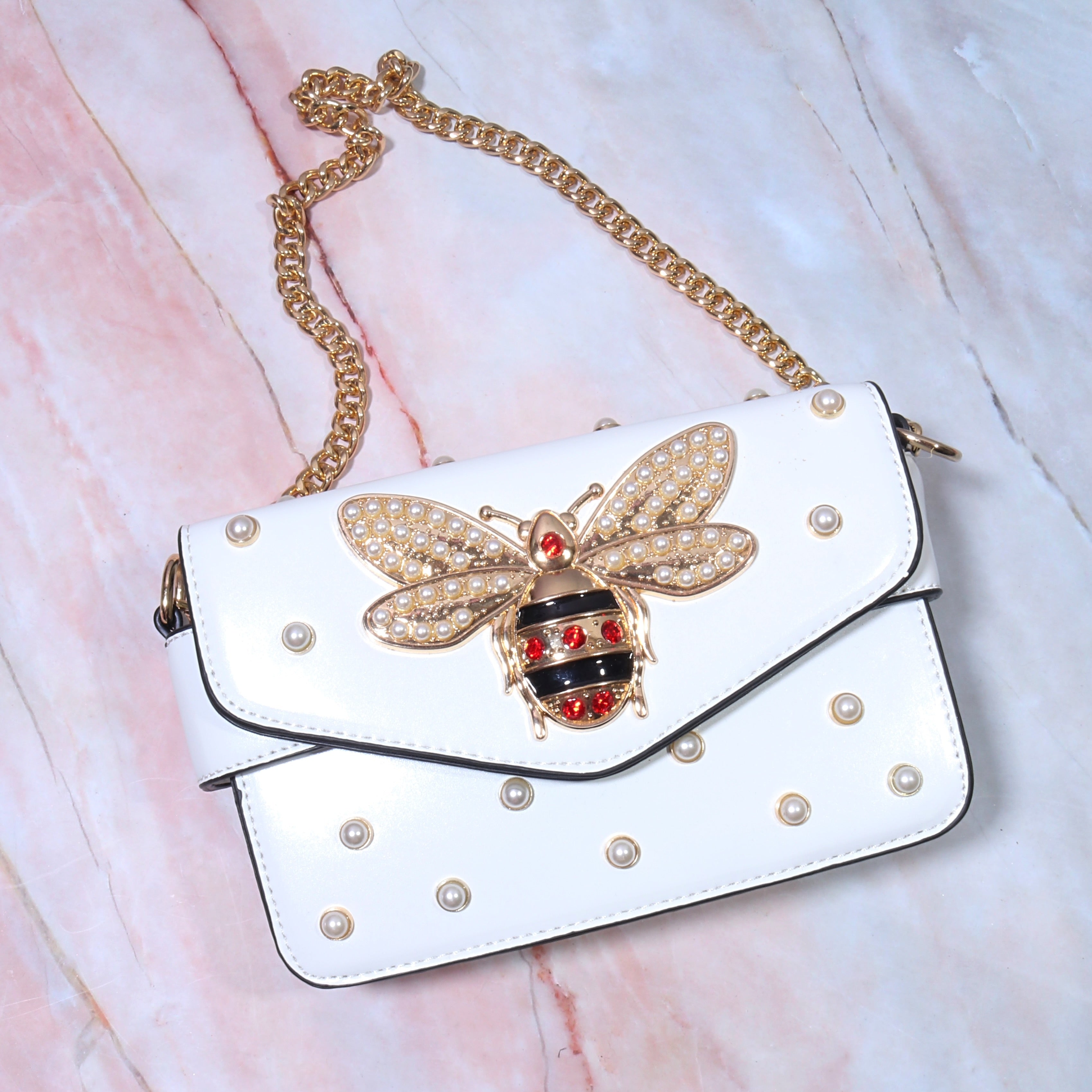 Gucci Broadway Pearly Bee Shoulder Bag | Neiman Marcus