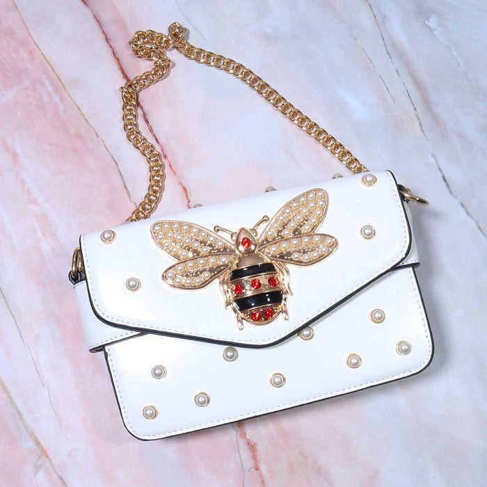 Gucci Off White Leather Broadway Pearly Bee Shoulder Bag Gucci | TLC